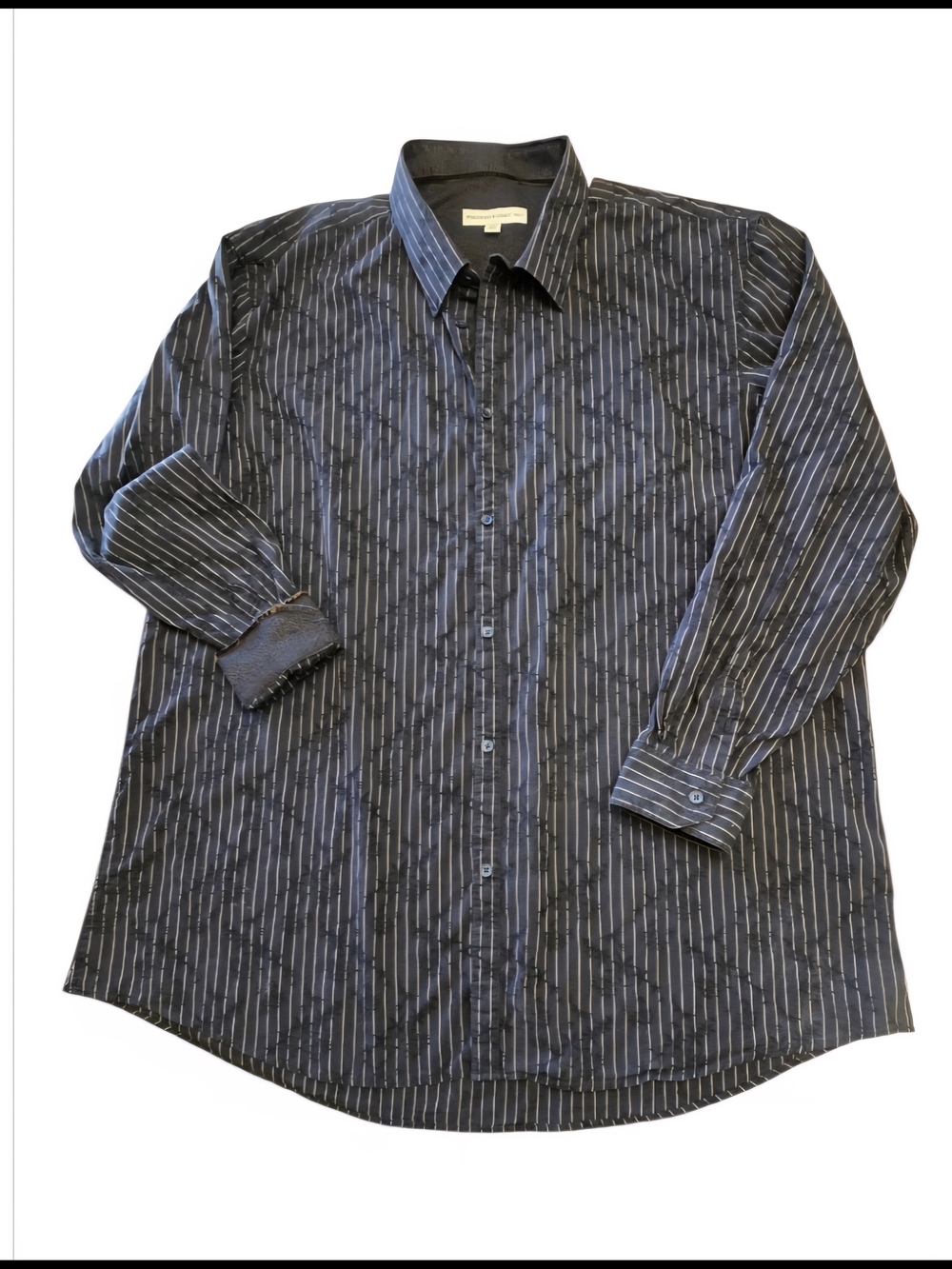 PRONTO  UOMO Men's Black Pinstripe Long Sleeve Button-Up Shirt Sz 3XLT